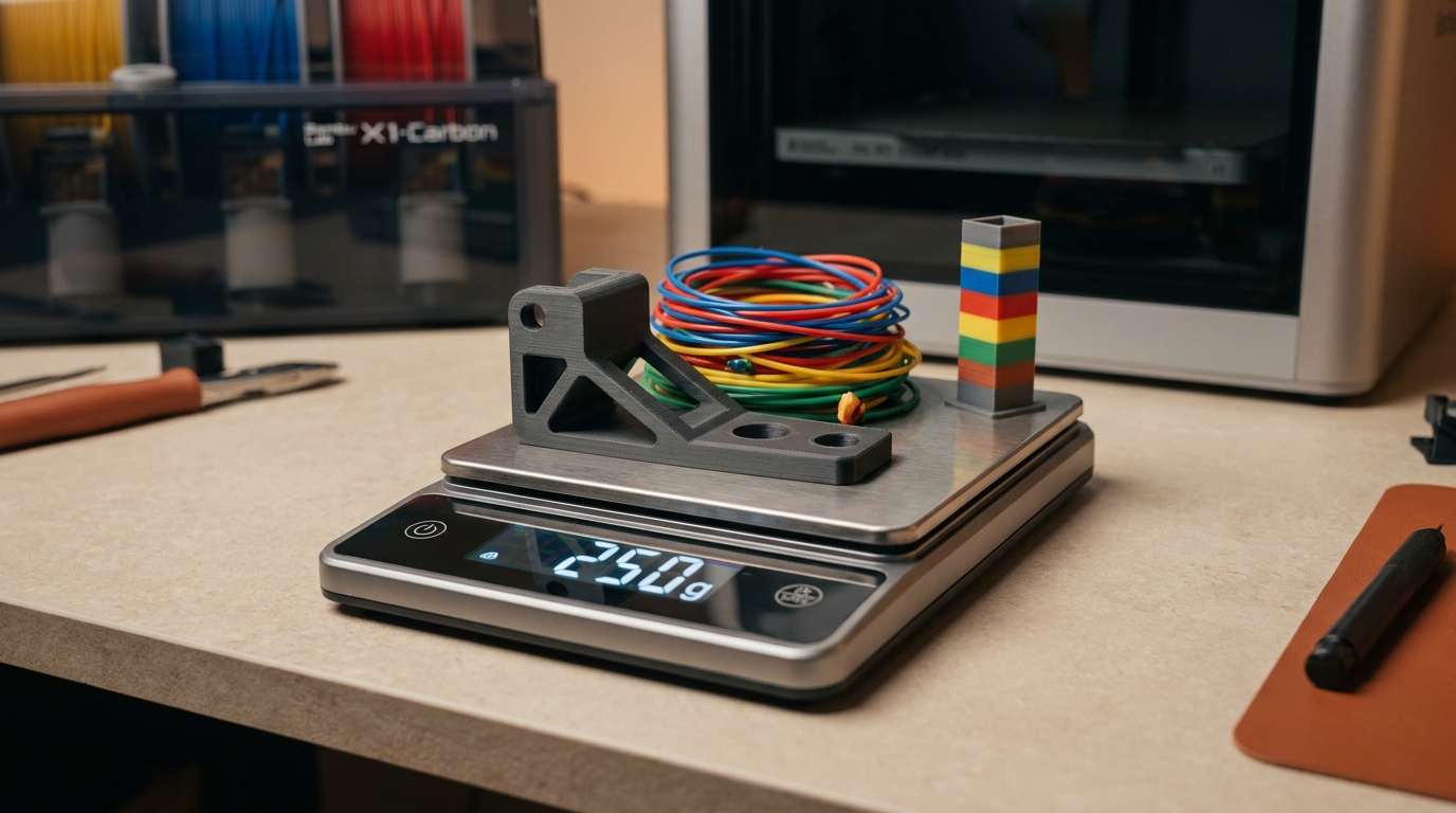 3D print on digital scale with Bambu AMS purge waste